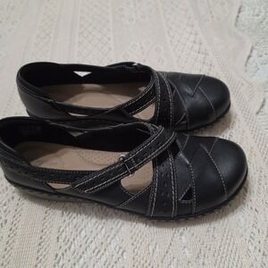 Clarks Ashland Spin, Women's Black Leather Slip On Shoes, Size 9.5 Wide